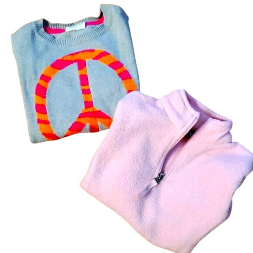 Girls 2 Pack Long Sleeve- Crazy 8 Grey‎ Peace Sweater and PB Basics Fleece Top